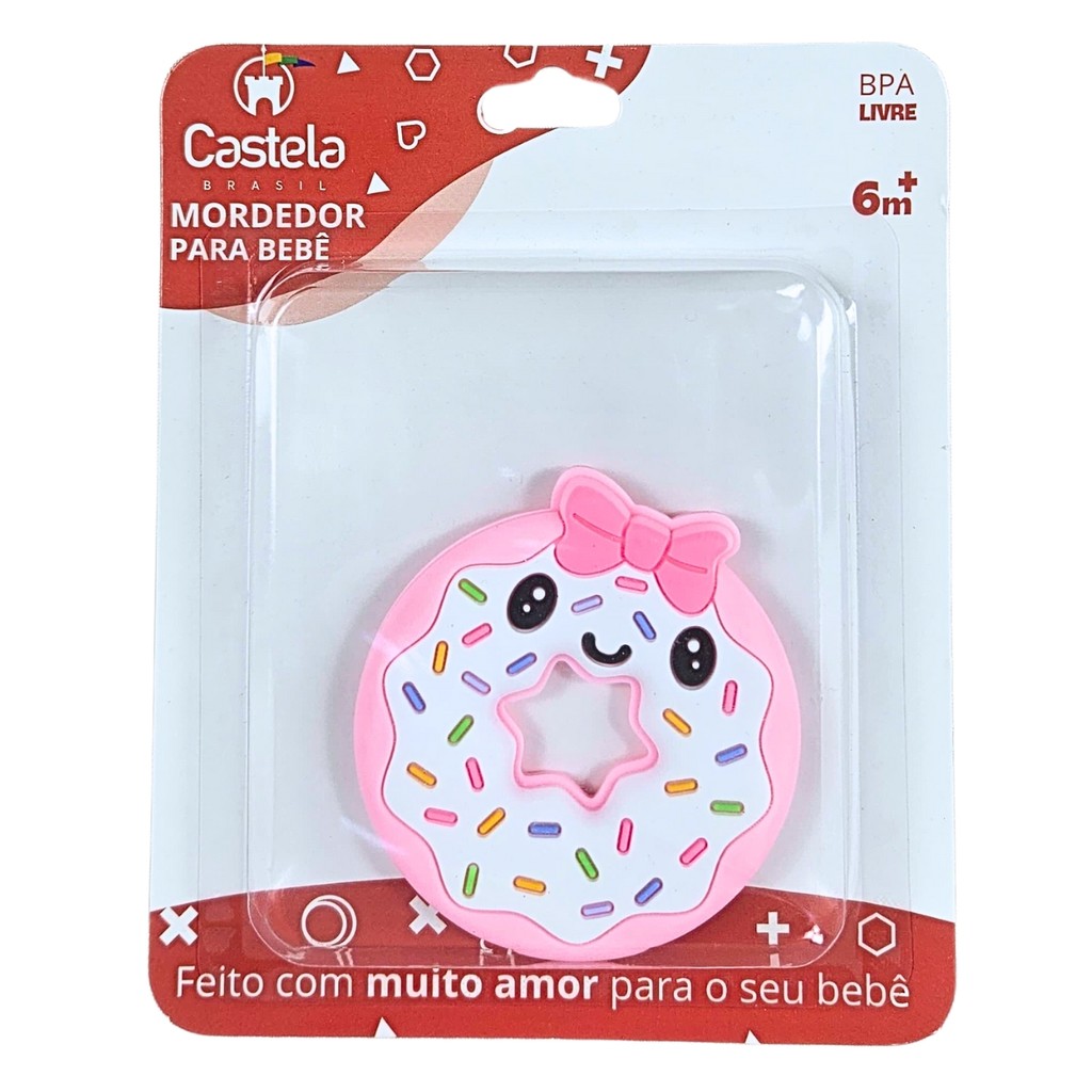 Mordedor Massageador de Gengivas Macio Donuts Rosa Livre Bpa Infantil Castela em Oferta na Shopee