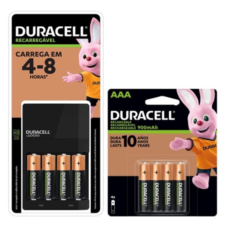 Carregador Duracell com 4 Pilhas Rec AA + 4 pilhas AAA Rec