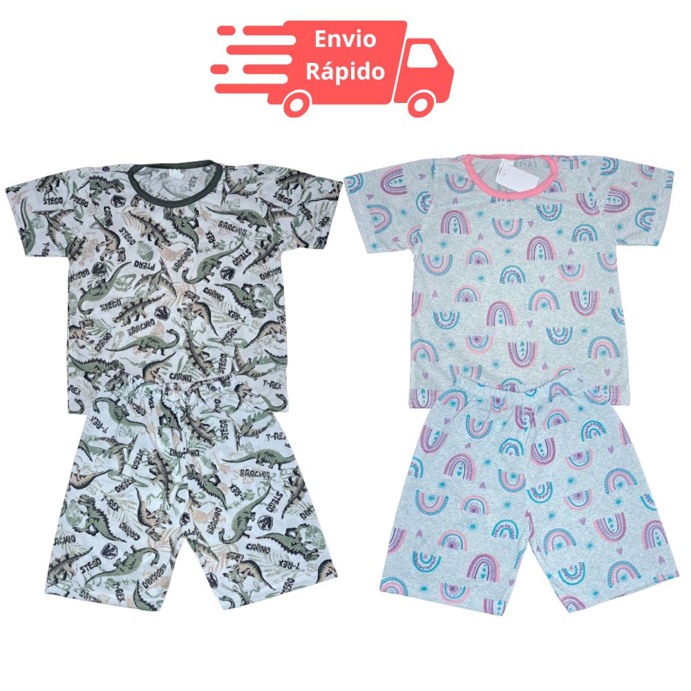 Pijama Infantil Menina Menino Verão 1 a 3 anos – Camiseta Manga Curta e Short