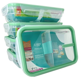 Kit 4 Potes Com Divisórias Para Alimentos Marmita Fit Empilhavel 730ml Sanremo em Oferta na Shopee