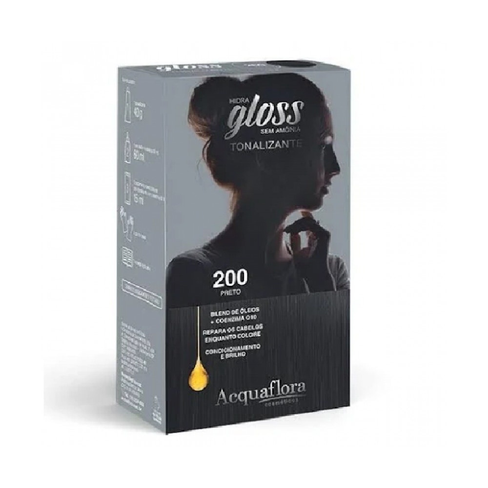 Tintura Tonalizante Acquaflora Kit Hidra Gloss 200 Preto em Oferta na Shopee