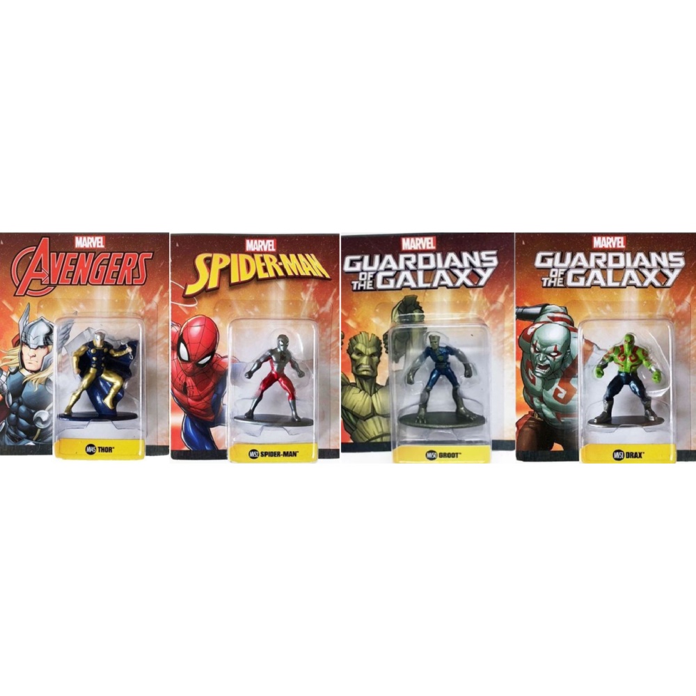 Coleção Marvel Metalfigs Drax + Thor + Groot + Spider-Man