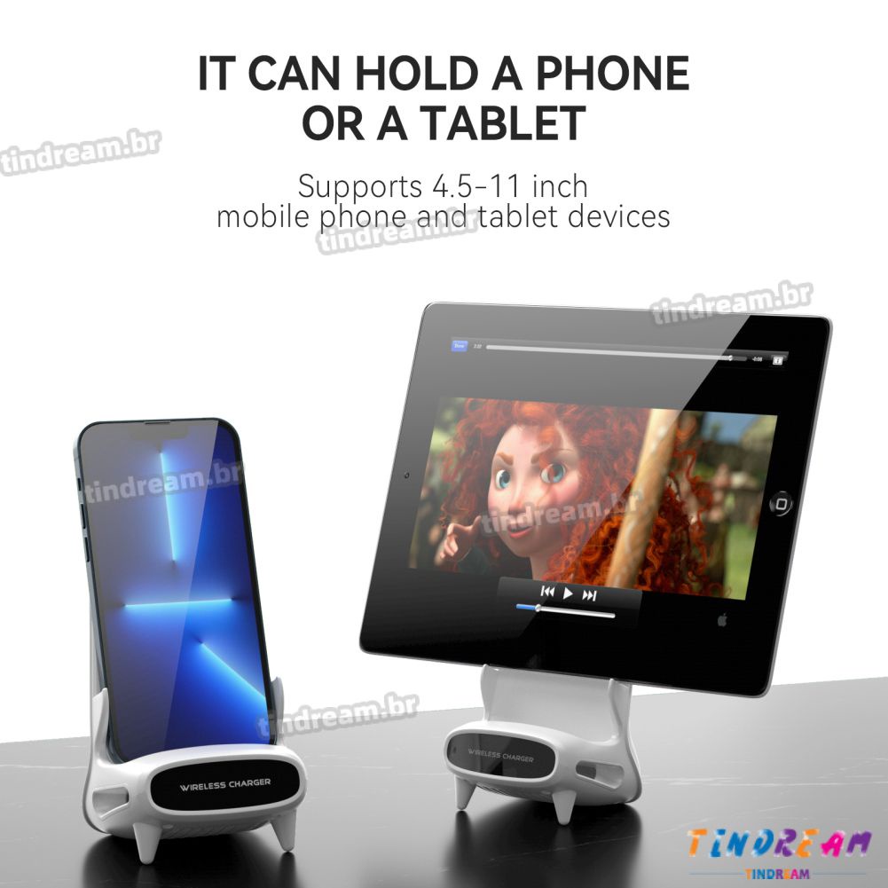 Carregador sem fio 15w em estoque pronto, design criativo, mesa portátil, suporte para celular, mini cadeira, carregador sem fio, carregador rápido -TIND