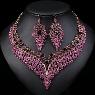 Conjunto De Brincos Com Colar De Diamante Completo De 2 Peças Exagerado Vintage Design Requintado Banquete Vestido Colorful Drip Oil Accessories