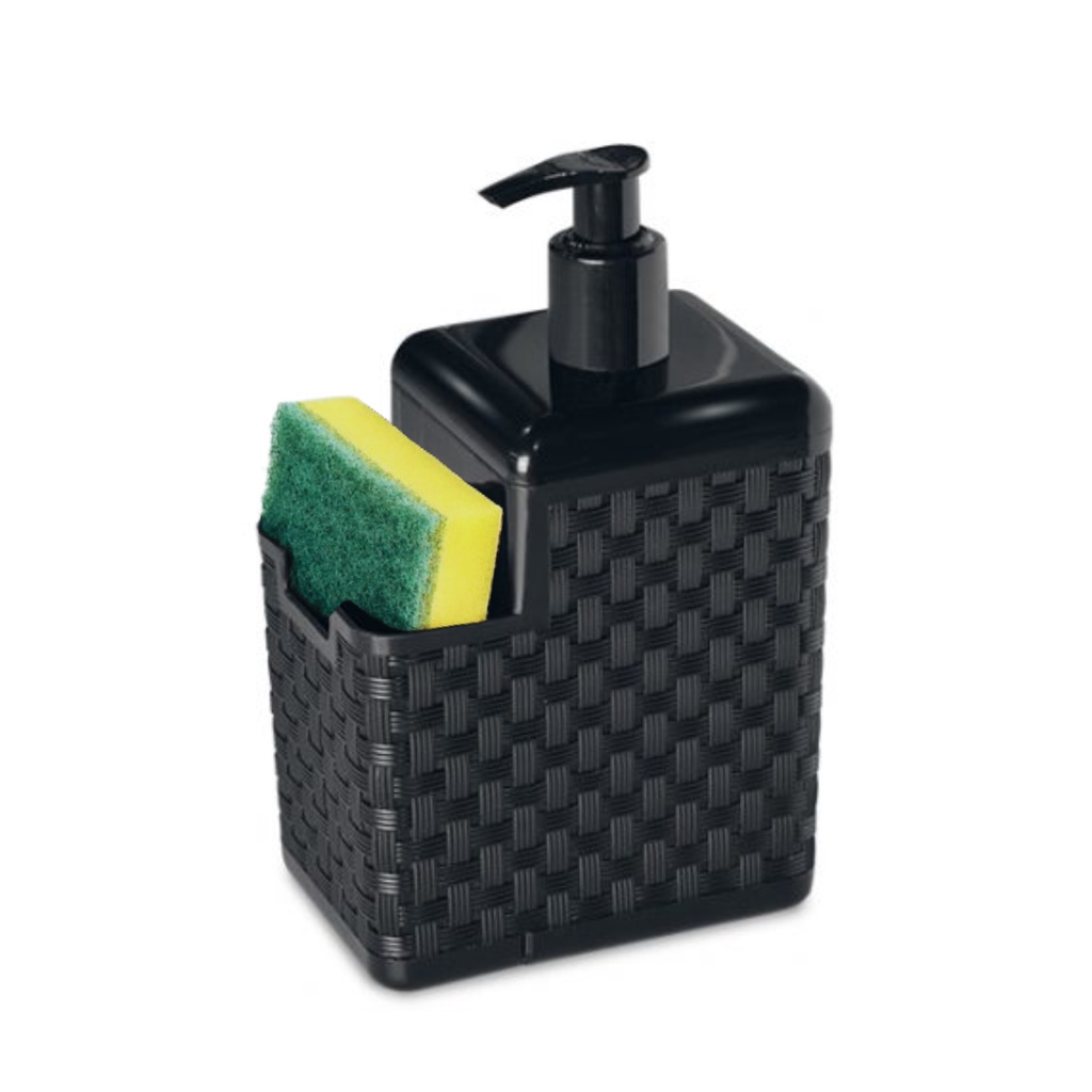 Dispenser Porta Detergente Rattan com Suporte Esponja para Pia