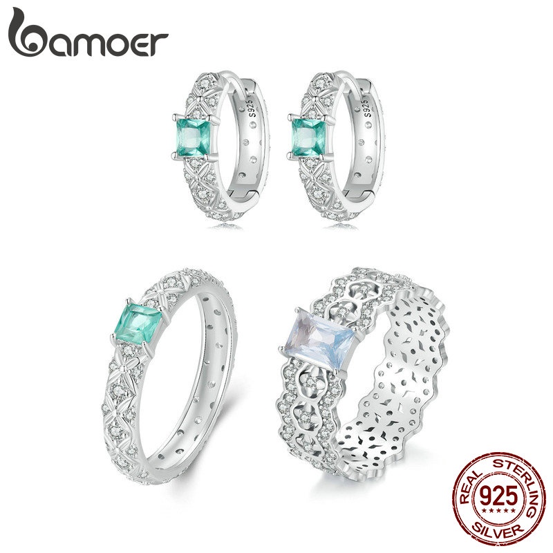 Bamoer 925 Sterling Sliver Ring Anel Verde Zircônia Pedras Moda Jóias Presentes Para Mulheres em Oferta na Shopee