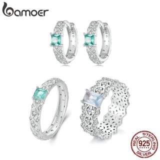 Bamoer 925 Sterling Sliver Ring Anel Verde Zircônia Pedras Moda Jóias Presentes Para Mulheres