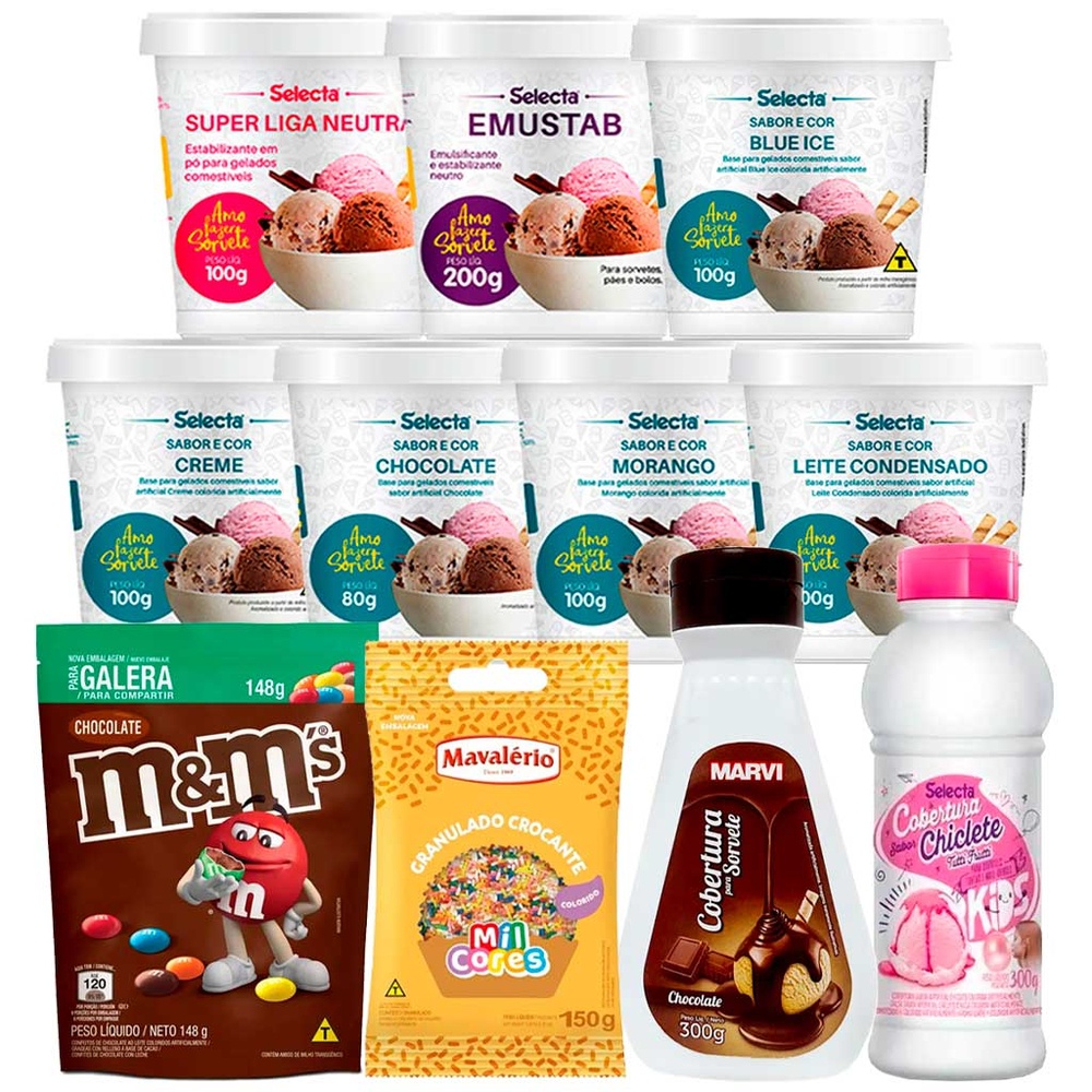 Kit Faça Sorvete em Casa com Liga Neutra, Emulsificante e Sabor em Pó - Escolha seu Sabor