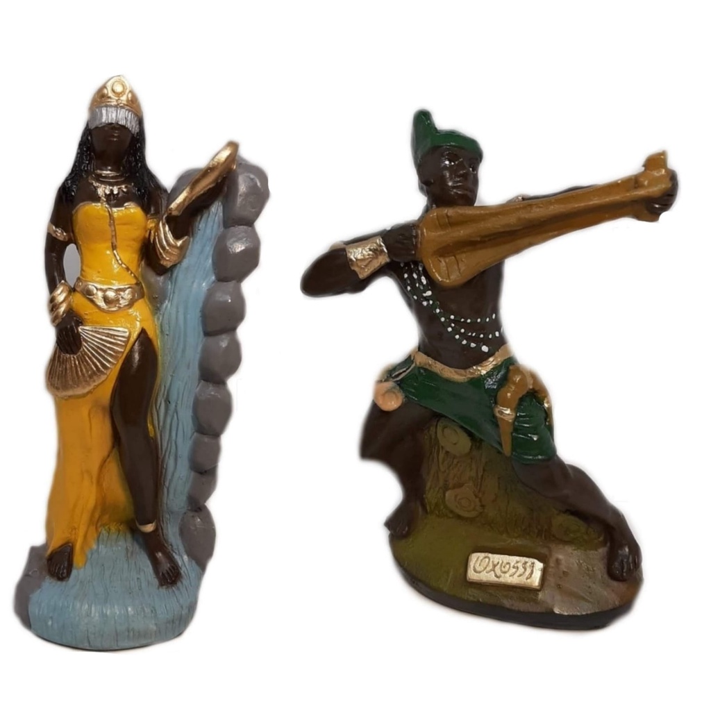 Escultura Estatueta Estátua Imagem Orixá Oxum E Oxóssi Candomblé Umbanda Congá Altar Gesso 22cm