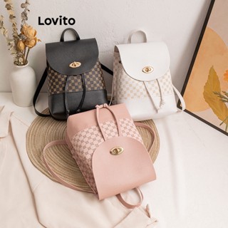 Lovito Mochila Retro com Alta Capacidade para Mulheres LFA03258 (Branco/Rosa/Preto)