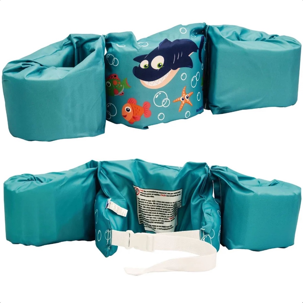 Boia Infantil de Vestir Tubarão Proteção nos braços Colete Flutuador Azul Kababy  - 25100T