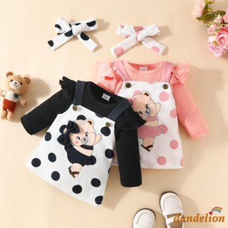 Conjuntos De Panos 3PCS Para 3-18 Meses Baby Girls Manga Longa Ruffle Romper + Saia Suspender Impressão De Porco + Fita De Cabeça