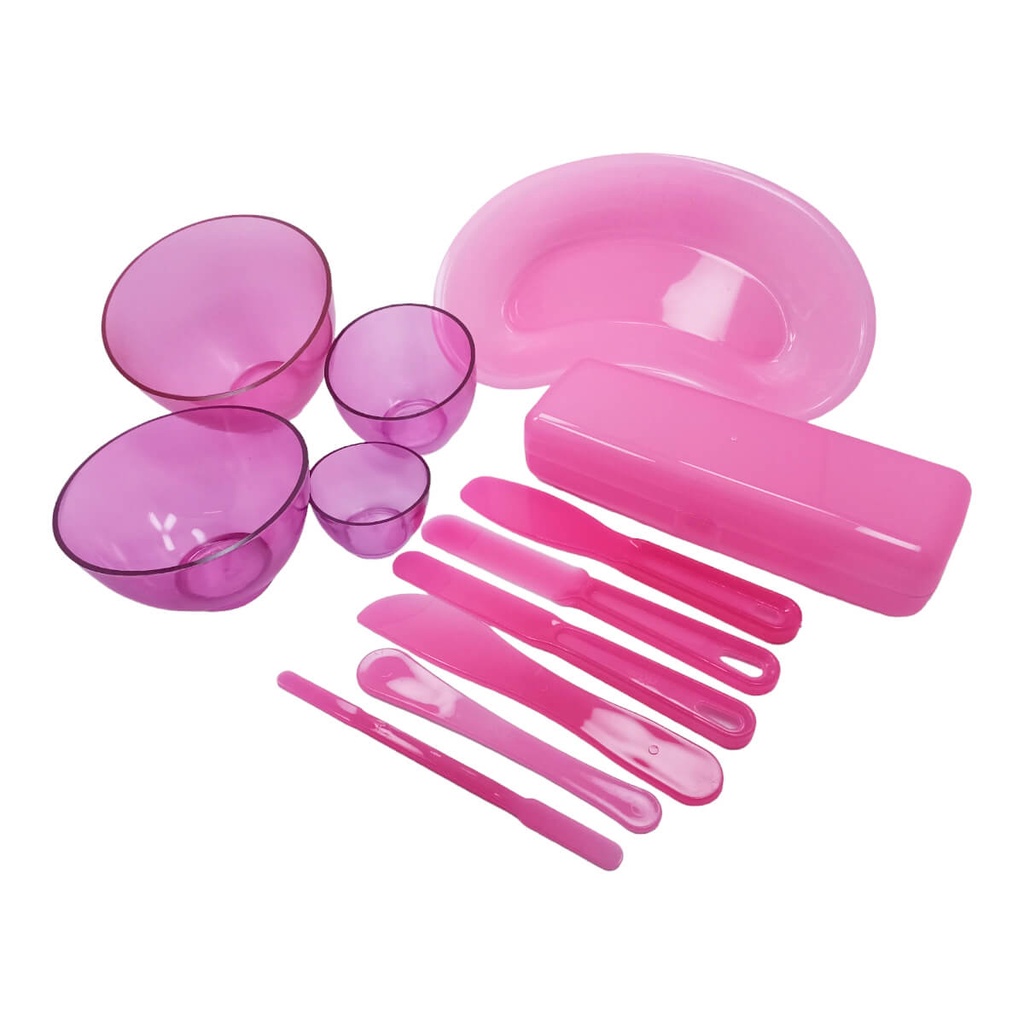 Kit 4 Cubeta + Cuba Rim + 6 Espátulas Com Estojo Rosa