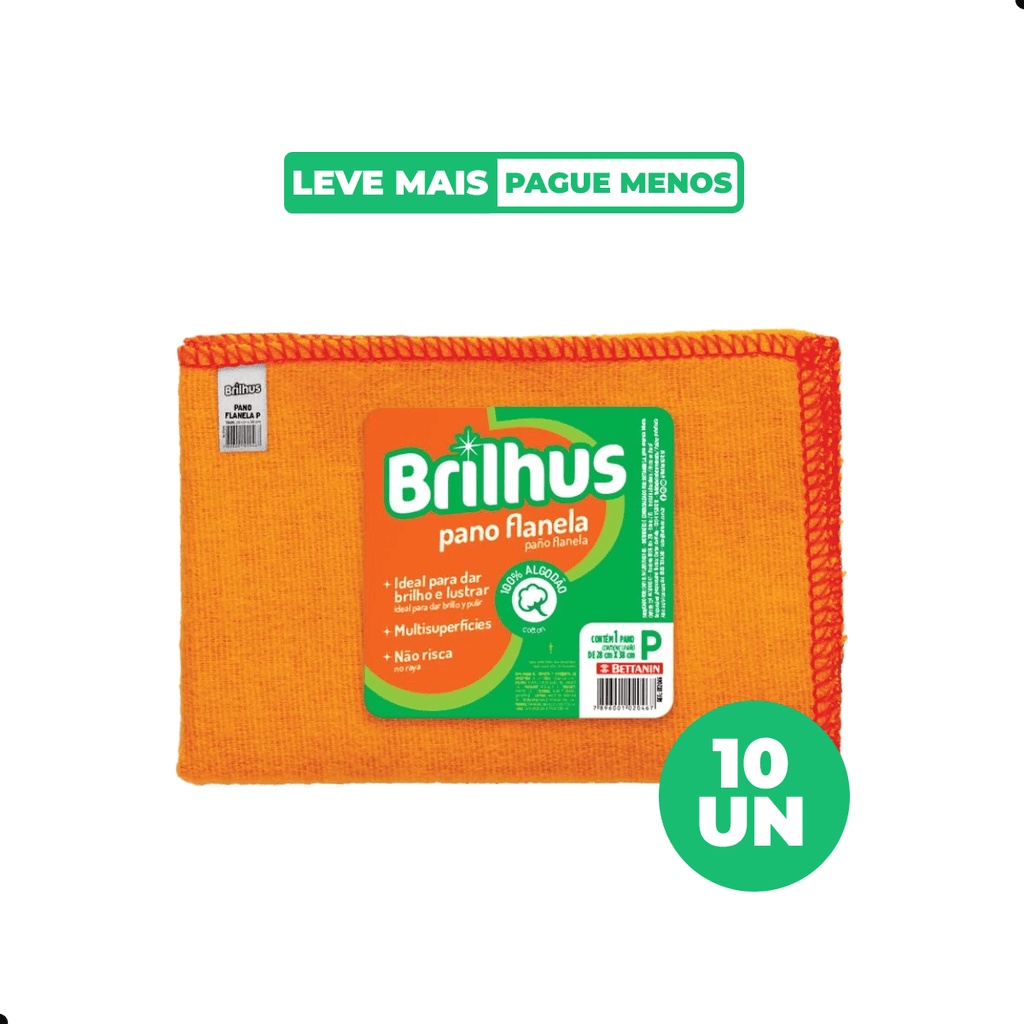 Kit Pano Flanela Tam P 100% Algodão Brilhus 10 Unidades em Oferta na Shopee