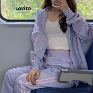 Lovito Conjuntos Casuais De Calças Com Trança Lisa Para Mulheres LNA31189 (Roxo)