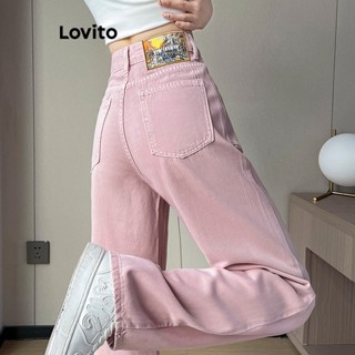 Lovito Jeans Casuais Com Bolso Liso Para Mulheres LNA31176 (Rosa)