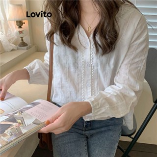 Lovito Casual Blusa Feminina Lisa de Jacquard LNE24290 (Branco)