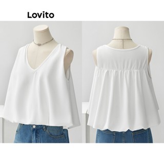 Lovito Casual Blusa Feminina Lisa Drapeada L67AD046 (Branca)