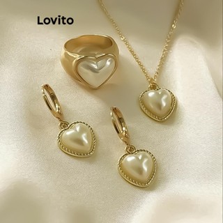 Lovito Elegante Conjunto De Três Peças Em Formato De Coração Colares Franceses Da Moda Para Mulheres LFA08546 (Ouro)