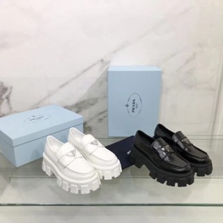 Prada Mocassim 22Fw Plataforma Preto/Simples Couro Triangular Logo
