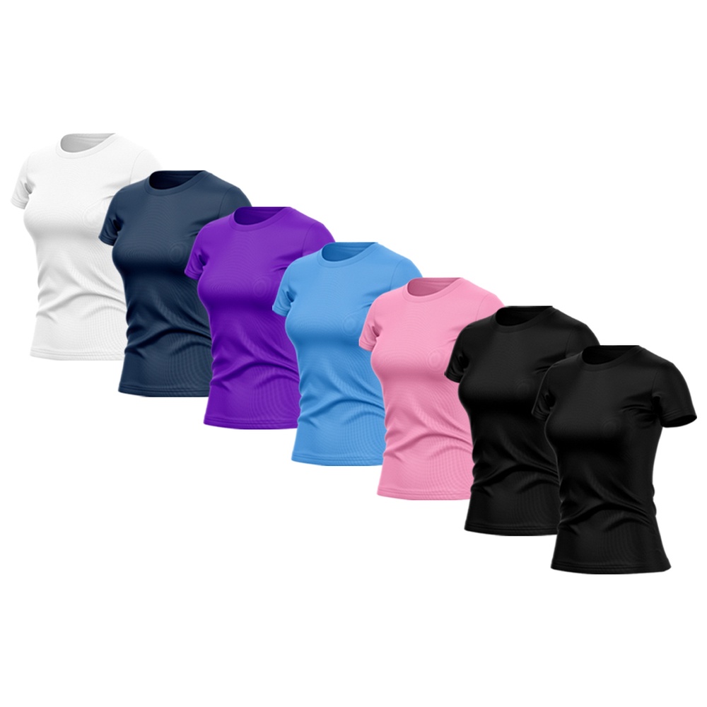 Kit 7 Camisetas Feminina Dry Fit Básica Lisa Proteção Solar UV Térmica Blusa Academia Esporte Camisa 07