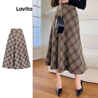 Lovito Elegante Saia Feminina com Estampa Xadrez L71ED098 (Marrom)