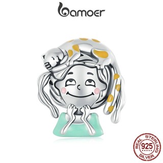 Bamoer 925 Sterling Sliver Charm Kitty Pingente De Fita Para Pulseira
