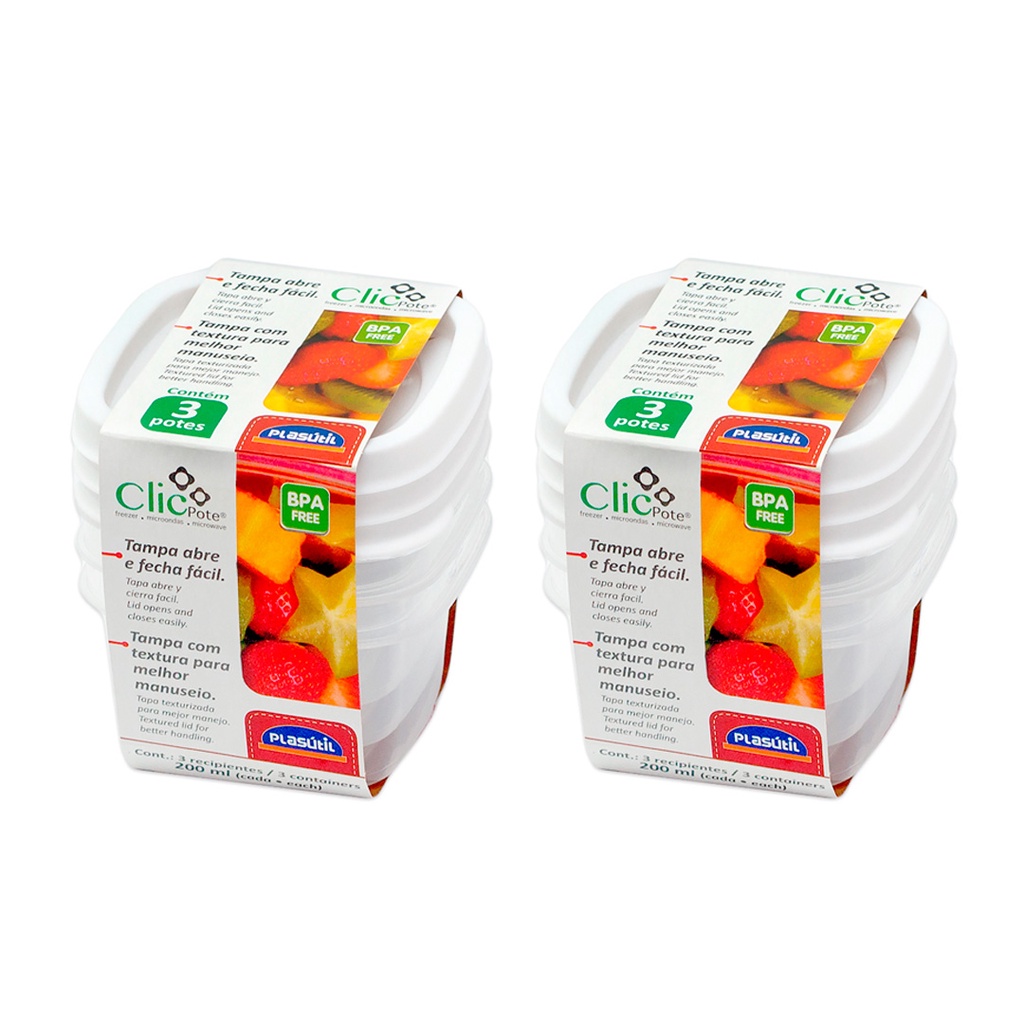 Jogo 6 potes plástico  com tampa 200ml mantimentos alimentos marmita vasilha  tupperware tapuer tapware tapawer Plasútil