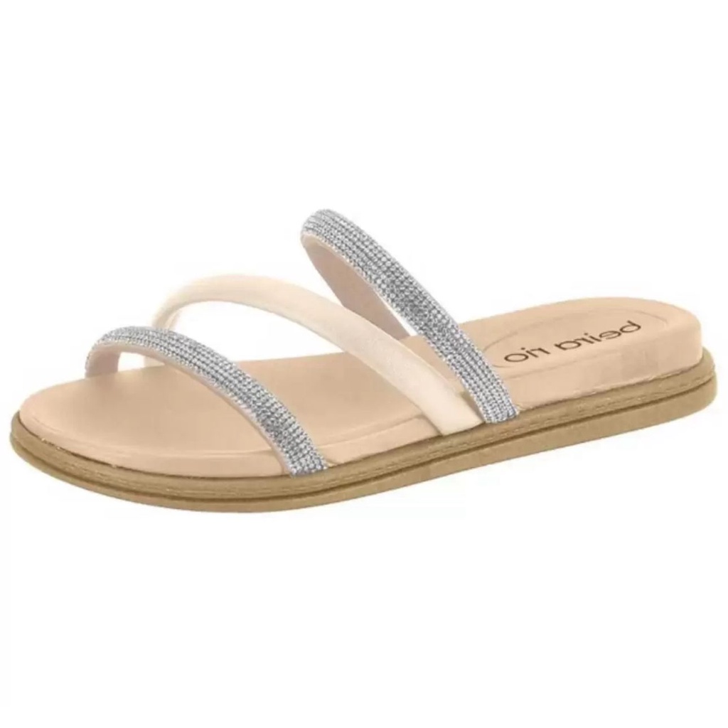 Sandália Feminina Beira Rio Chinelo Birken Tiras Brilho Cristal Branco Strass em Oferta na Shopee