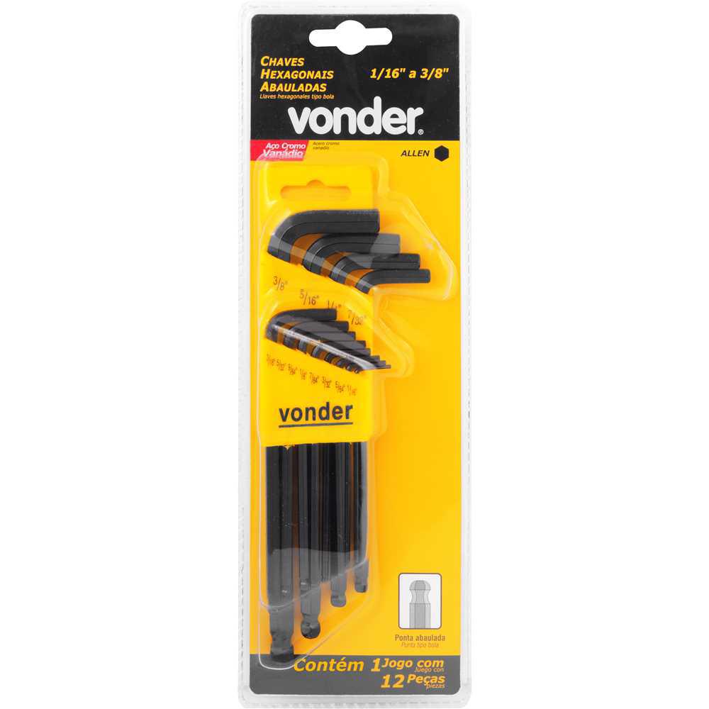 .Jogo de Chaves Hexagonais tipo L 12 peças (allen) VONDER em Oferta na Shopee