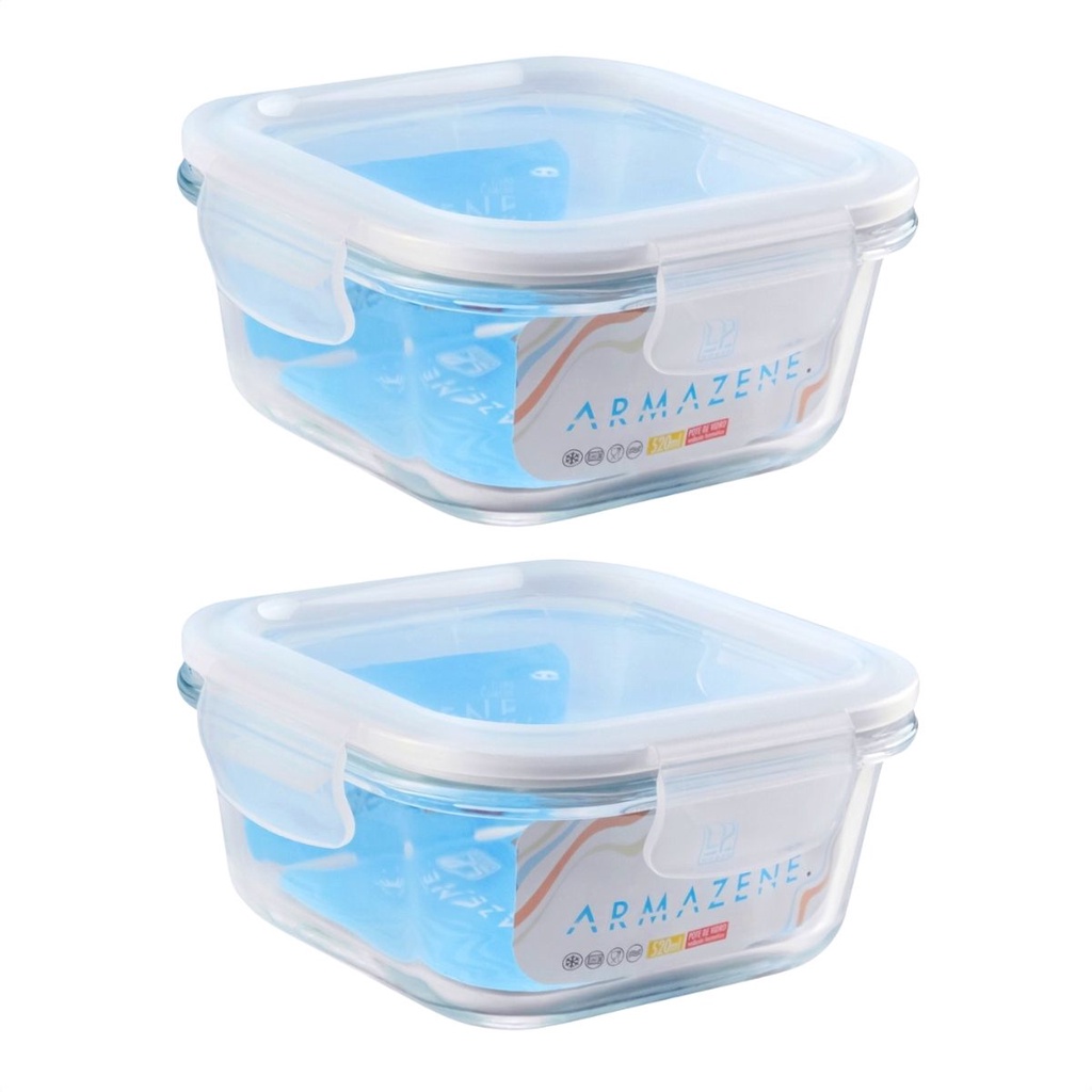 Kit 02 Potes Herméticos 520ml Tampa Com Trava Retangular