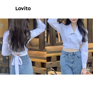 Lovito Blusa Casual Simples Com Amarração Nas Costas Para Mulheres LNA40021