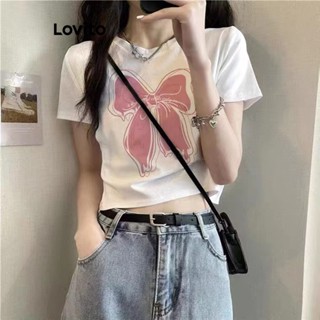 Lovito Casual Camiseta Feminina com Estampa de Desenho e Laço LNA25017 (Branco)