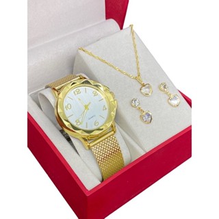 ⚡PROMOÇÃO⚡ - Relógio Feminino + Kit Colar Brincos Folheados A Ouro 18k *