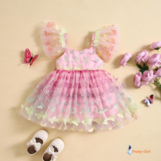Mellifluous-Baby Girl Butterfly Gradient Flying Sleeve Sweetheart Neck Vestido De Malha De Linha A