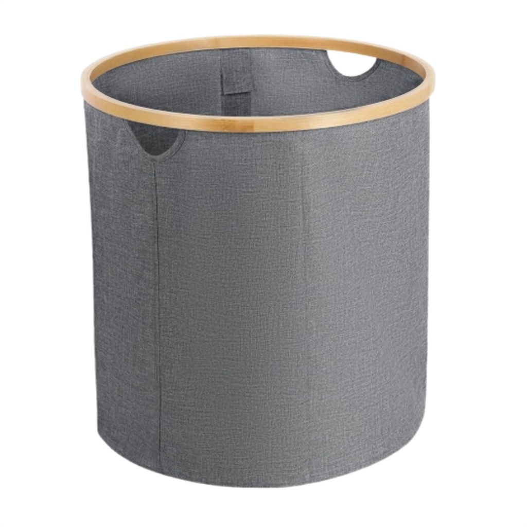 Cesto de Roupas Cinza Em Bambu E Linho Pratico para Banheiro Mimo Style - Home & Living