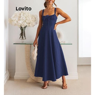 Lovito Vestido Elegante Liso Com Renda Estruturada Para Mulheres LNL43163