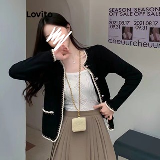 Lovito Casual Cardigã Feminino Liso com Trança e Botão L73AD109