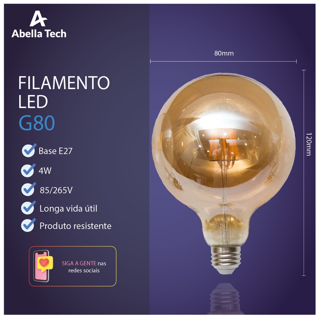 Lâmpada Filamento LED G80 4W E27 LUZ QUENTE (AMARELO) Âmbar Retrô Vintage 110V~220V | Bivolt em Oferta na Shopee