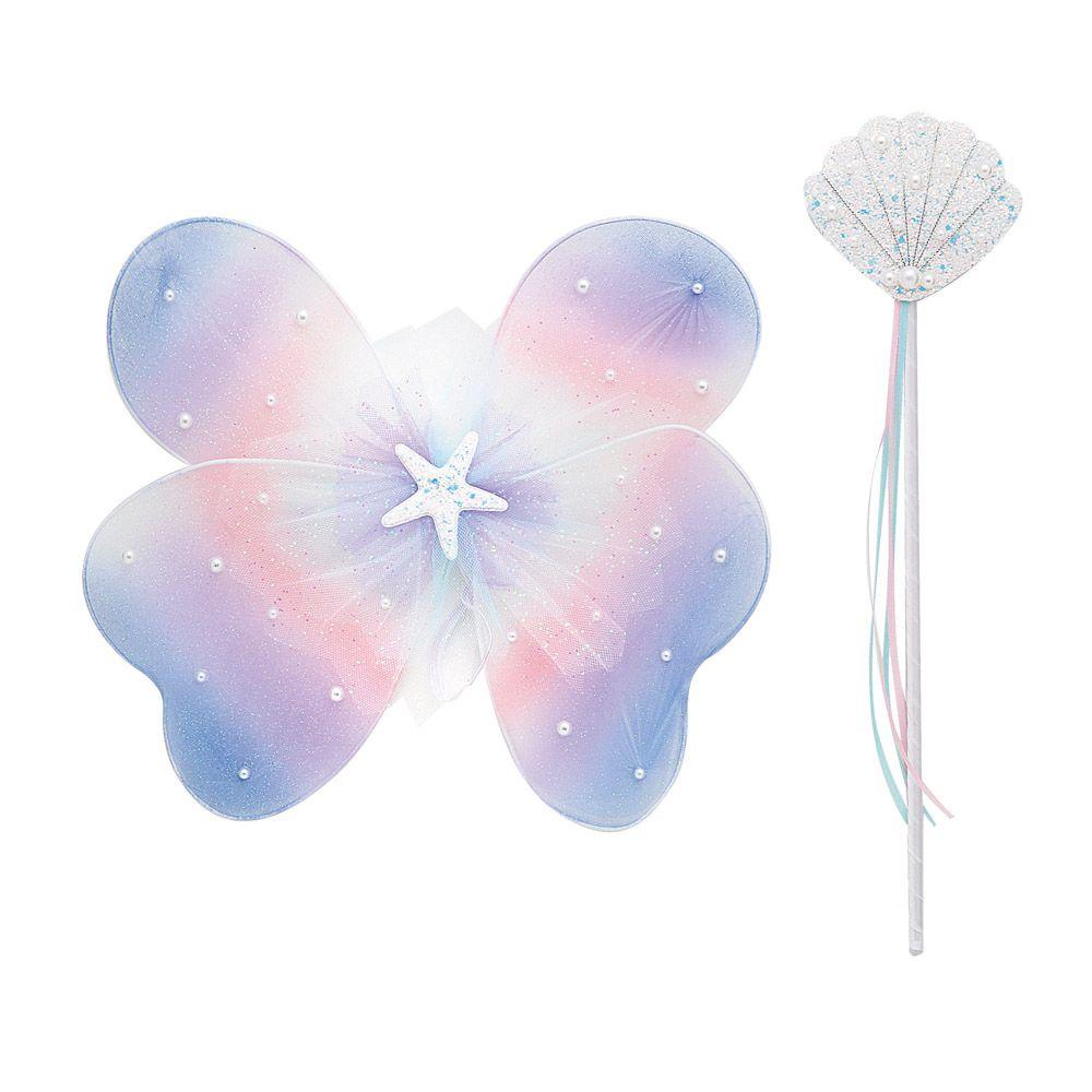 Fantasia de Fada Borboleta com Asas e Varinha na cor Roxa Claro 2 Peças Carnaval