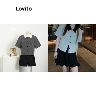 Lovito Blazer Simples com Blocos de Cores e Botão na Frente para Mulheres LNE17082 (Branca)
