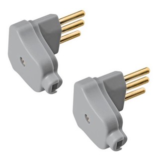 Kit 2 Plugues Machos 2P+T 10A 250V Cinza Prensa Cabo