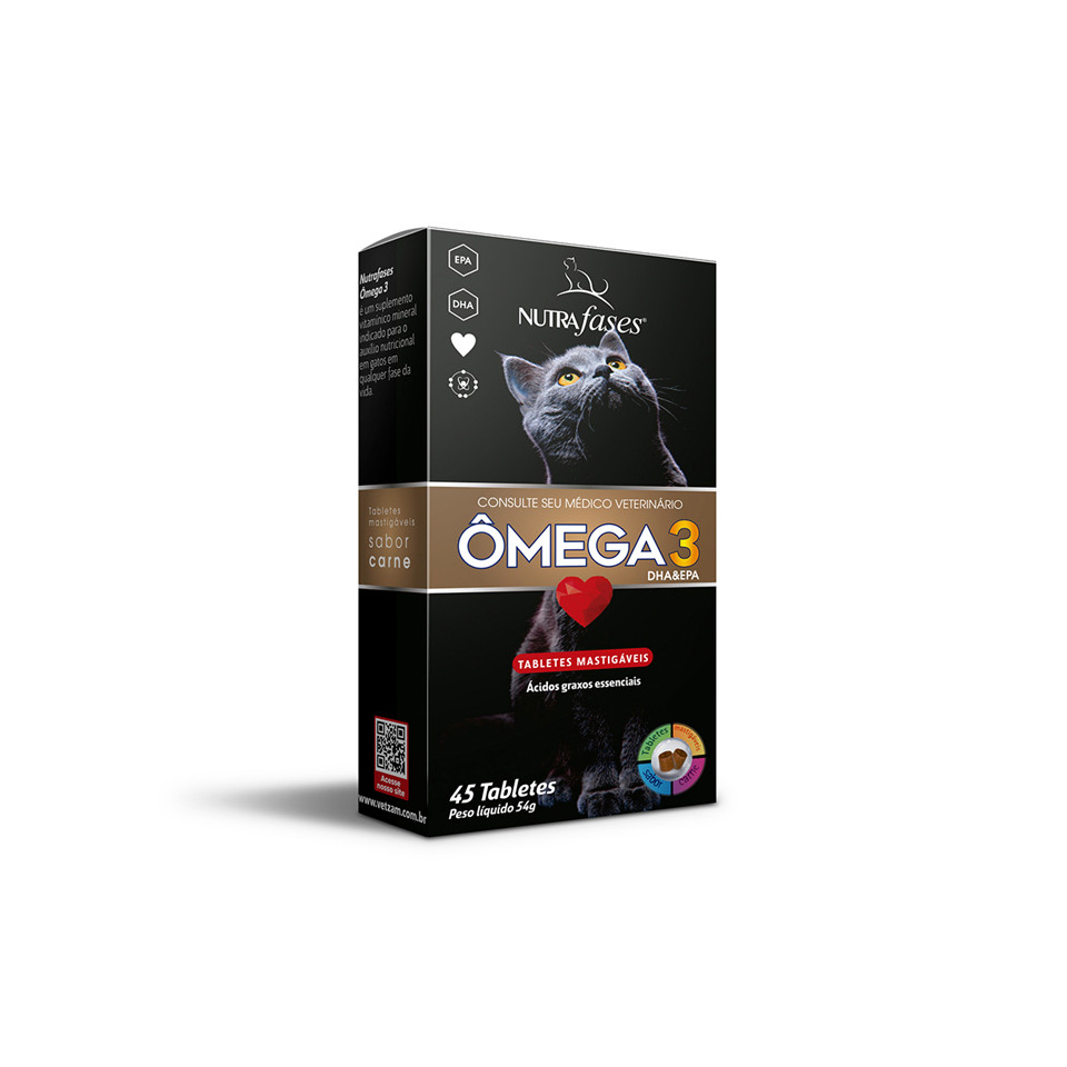 Nutrafases Omega 3 Suplemento Para Gatos 45 Tabletes
