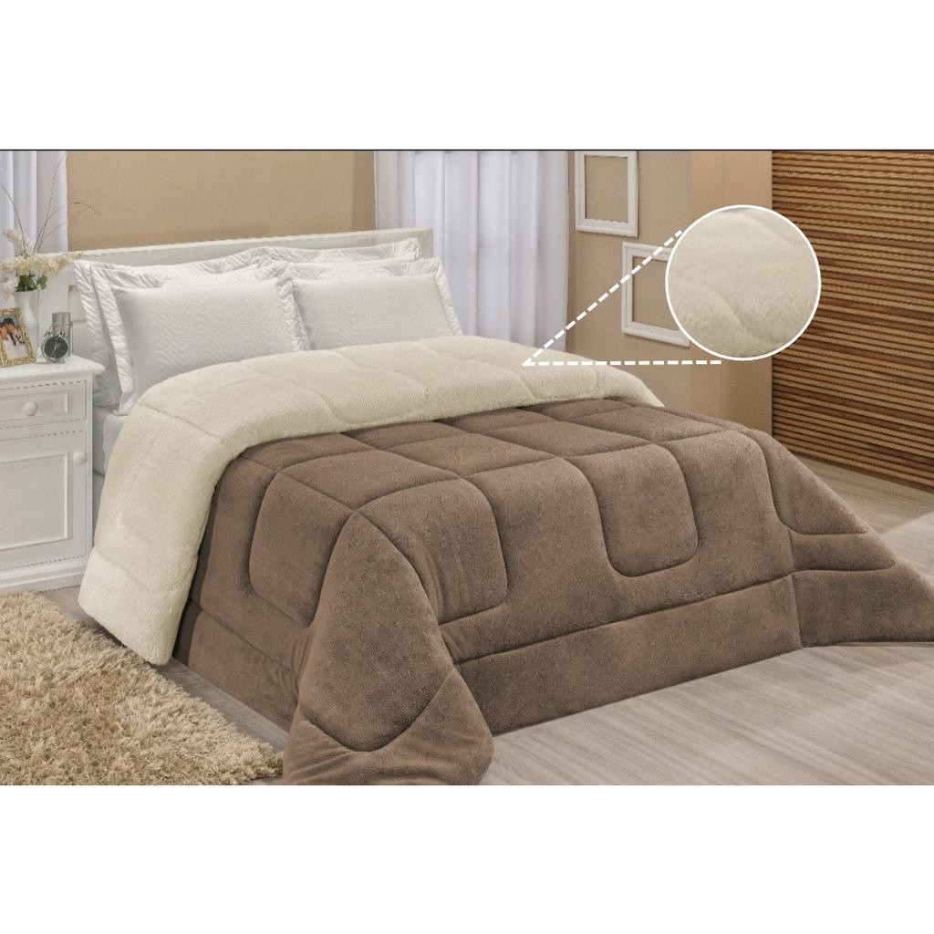 Coberdrom Edredom Casal Queen 2,40 x 2,20m Dupla Face Manta e Sherpa Pele de Carneiro Peludo