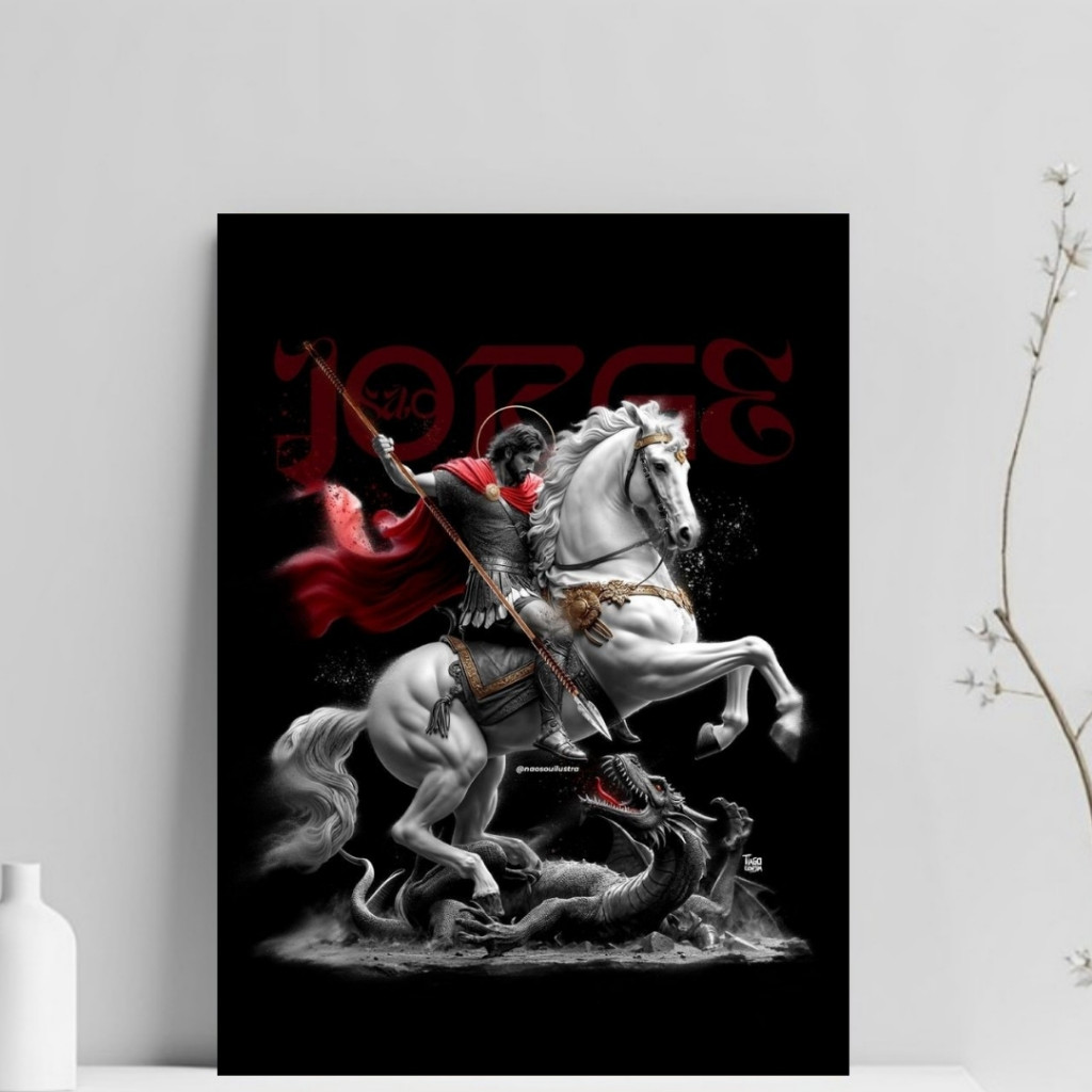 Quadro Decorativo São Jorge Santo Católico Placa Mdf 20x28cm