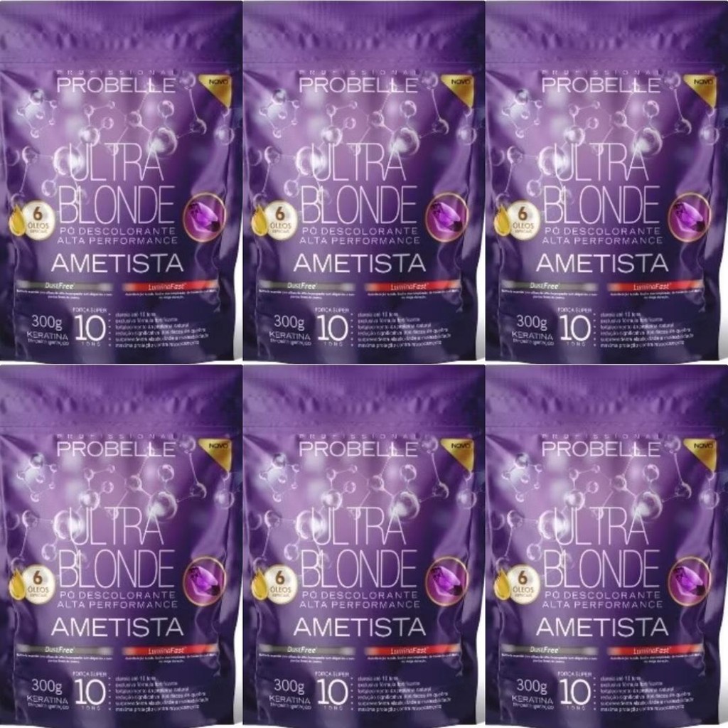 KIT 6 PÓ Descolorante Ultra Blonde Ametista Stand Pouch 300 G Probelle