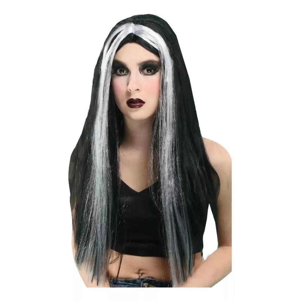 Peruca Bruxa Morticia Longa Festa Fantasia Cosplay Halloowee