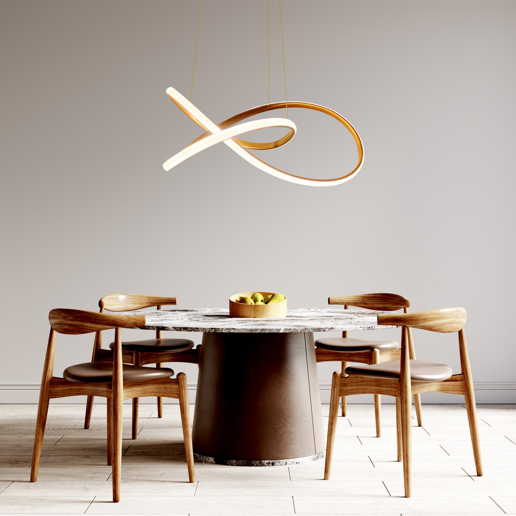 Lustre Pendente de led Luminária 45W Dourado 50cm 3 cores