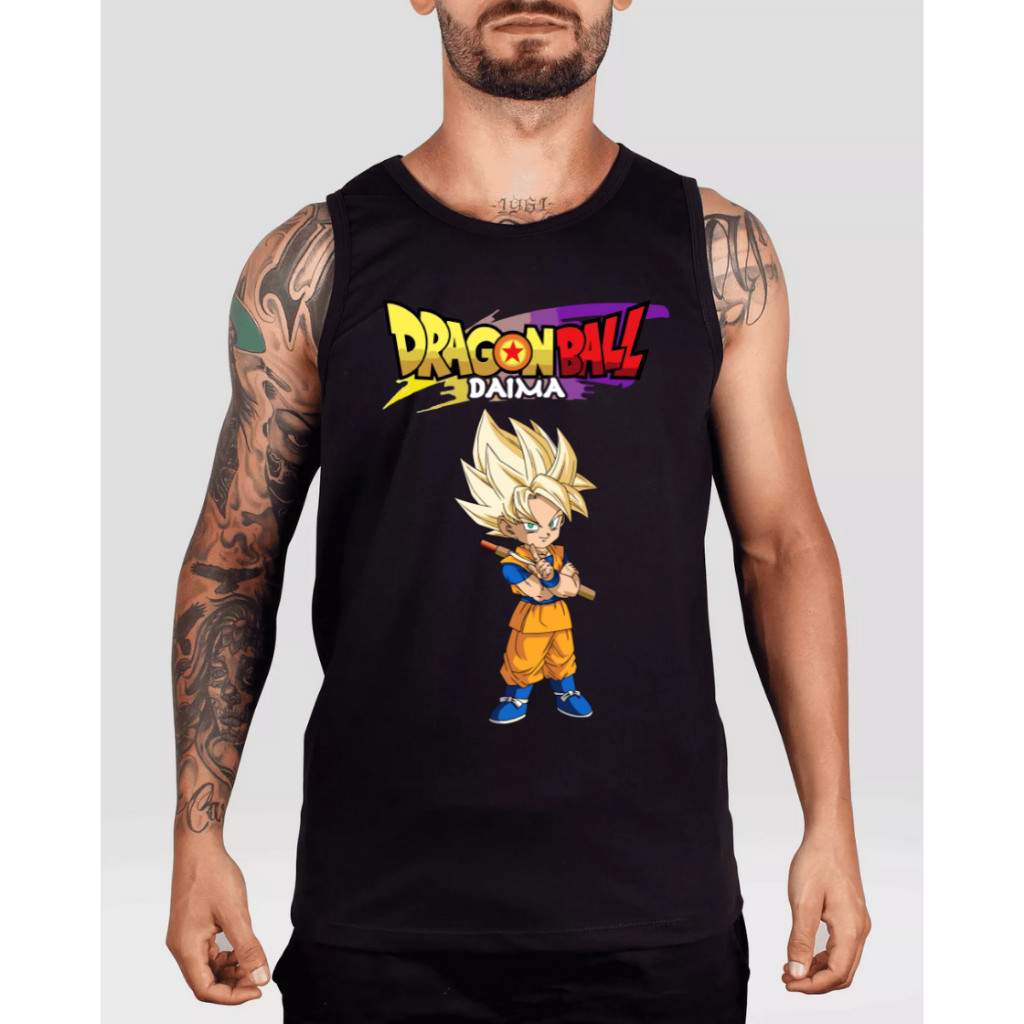 Camiseta Regata Dragon Ball Daima Goku Ssj Japan Anime Desenho Casual Masculina Tecido Algodão Camisa Cavada Masculino