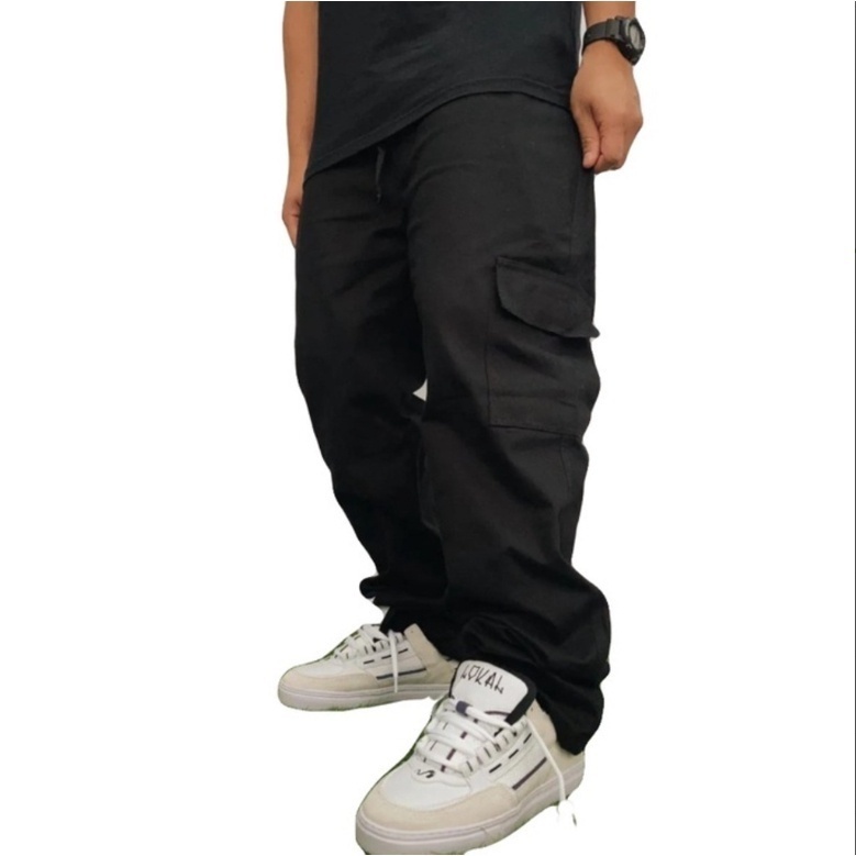 Calça Cargo Mesculino Feminino 6 Bolsos skate Larga Fechamento Cordão
